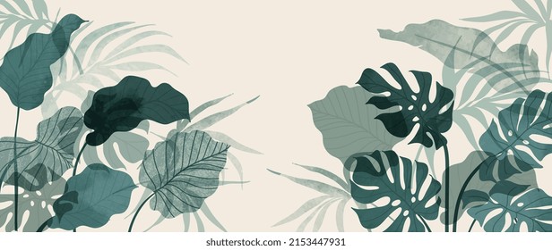 Abstract Foliage And Botanical Background Green Tropical Forest Wallpaper Of Monstera Leaves Palm Leaf Branches In Hand Drawn Pattern Exotic Plants Background For Banner Prints Decor Wall Art