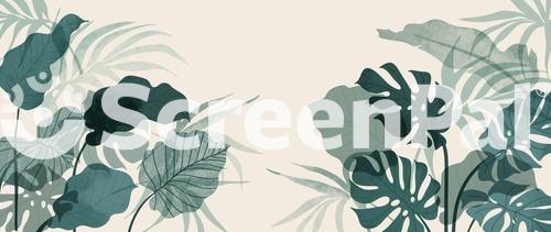 Abstract Foliage And Botanical Background Green Tropical Forest Wallpaper Of Monstera Leaves Palm Leaf Branches In Hand Drawn Pattern Exotic Plants Background For Banner Prints Decor Wall Art