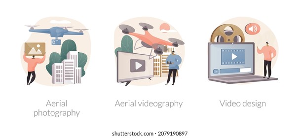 Commercial Shooting Abstract Concept Vector Illustration Set Aerial Photography And Videography Video Design Drone Photo Video Editing Software Real Estate Post Production Abstract Metaphor