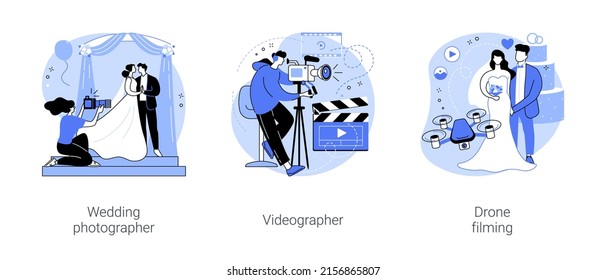 Freelance Photographer Isolated Cartoon Vector Illustrations Set Self Employed Man Takes Professional Wedding Photo Creative Video Making Filming Event Drone Videography Business Vector Cartoon