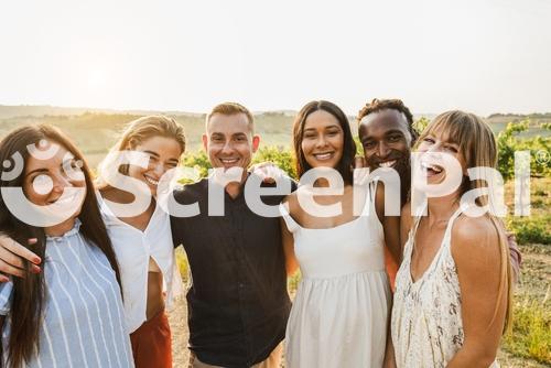 Happy Multiracial Friends Having Fun Outdoor With Vineyards In Background   Tourist Multi Ethnic People Smiling On Camera During Summer Vacation   Travel Friendship And Summer Holidays Concept