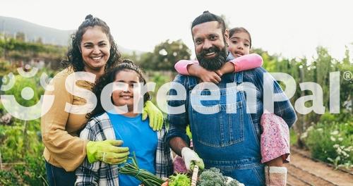 Indian Family Holding Basket Full Of  Organic Vegetables From House Garden Outdoor While Smiling On Camera   Vegetarian Healthy Food And Education Concept   Focus On Father Face