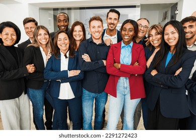 Multigenerational Workers Smiling In Front Of Camera Inside Business Office   Multiracial Job Employees Entrepreneur And Teamwork Concept   Main Focus On Center Faces