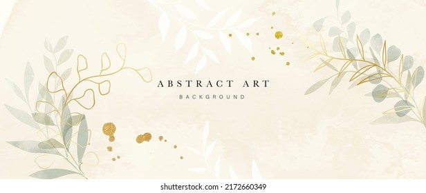 Spring Floral In Watercolor Vector Background Luxury Wallpaper Design With Leaf Branch Eucalyptus Line Art Golden Texture Elegant Gold Botanical Illustration Suitable For Fabric Prints Cover