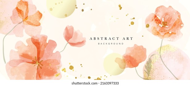 Spring Floral In Watercolor Vector Background Luxury Wallpaper Design With Orange Flowers Line Art Golden Texture Elegant Gold Blossom Flowers Illustration Suitable For Fabric Prints Cover