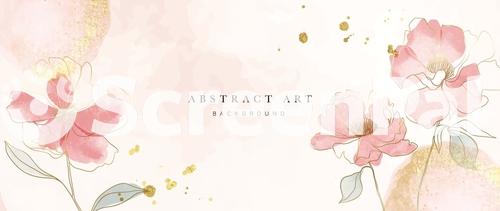 Spring Floral In Watercolor Vector Background Luxury Wallpaper Design With Pink Flowers Line Art Golden Texture Elegant Gold Blossom Flowers Illustration Suitable For Fabric Prints Cover