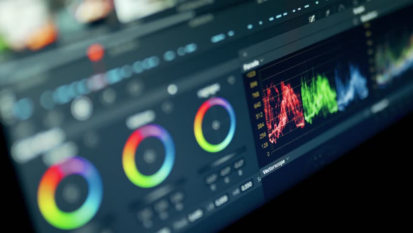 Color Correction Post Production Video Or Photo In Progress Filmmaker Colorist Is Editing Commercial Movie Color Grading And Production Concept