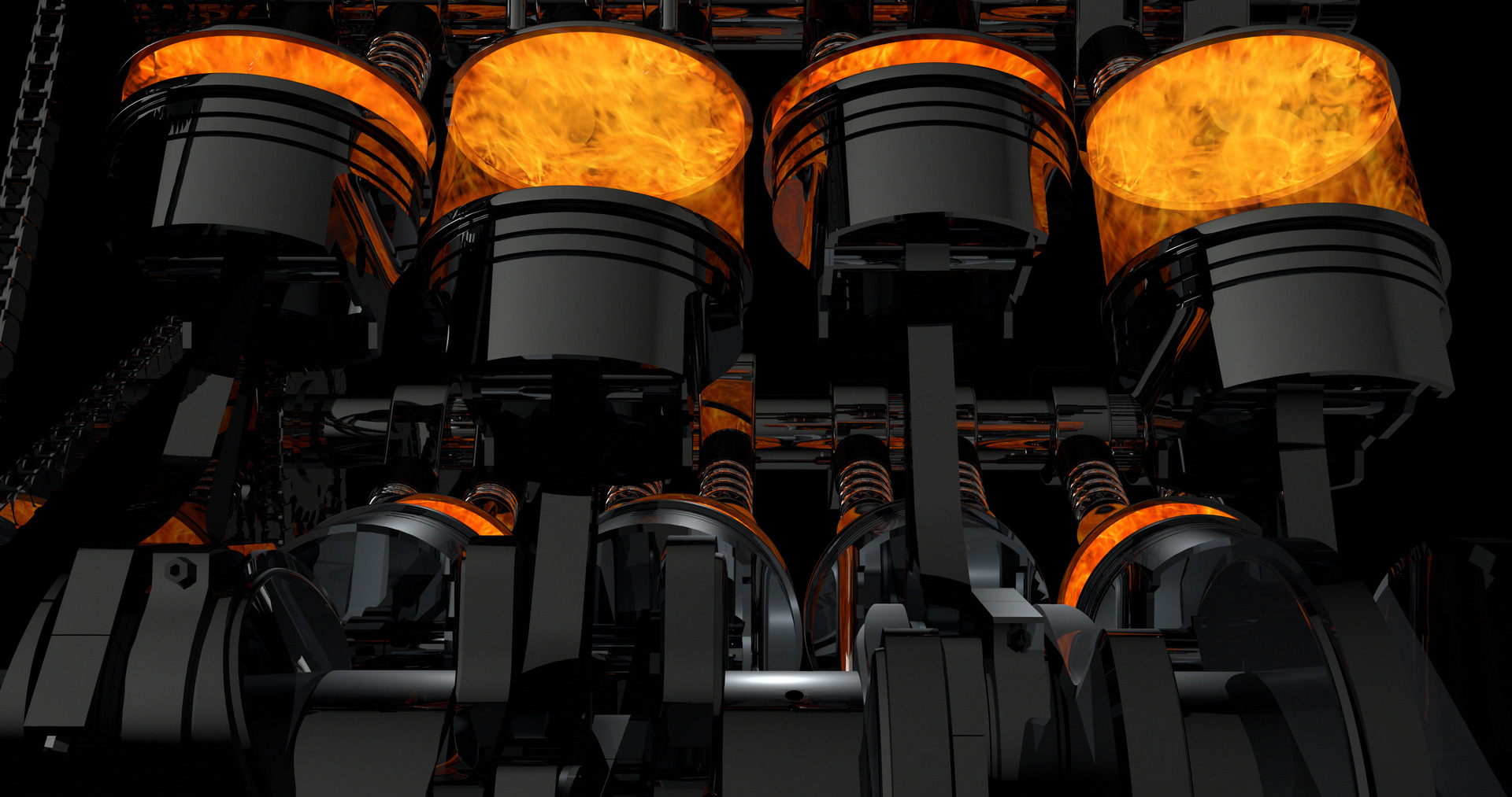 CG model of a working V8 engine with explosion