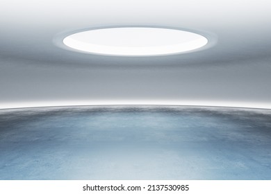 Concrete Space Ship Interior With Light From Above And Mock Up Place On Floor In Spotlight Presentation Concept 3D Rendering