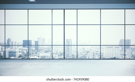 Empty Office Interior With City View And Daylight 3D Rendering 