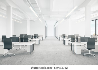 Office Interior With City View 3D Rendering