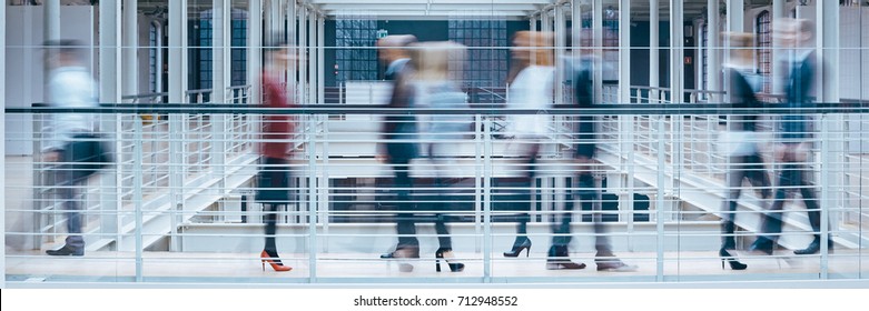 People Talking In Office Corridor Industrial Interior Panorama