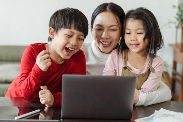 family watching videos